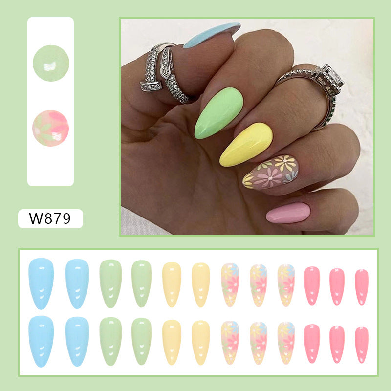 Summer Fresh Multi-Color Rainbow Flower Nails Cute Girl Sunflower Wearable Nails