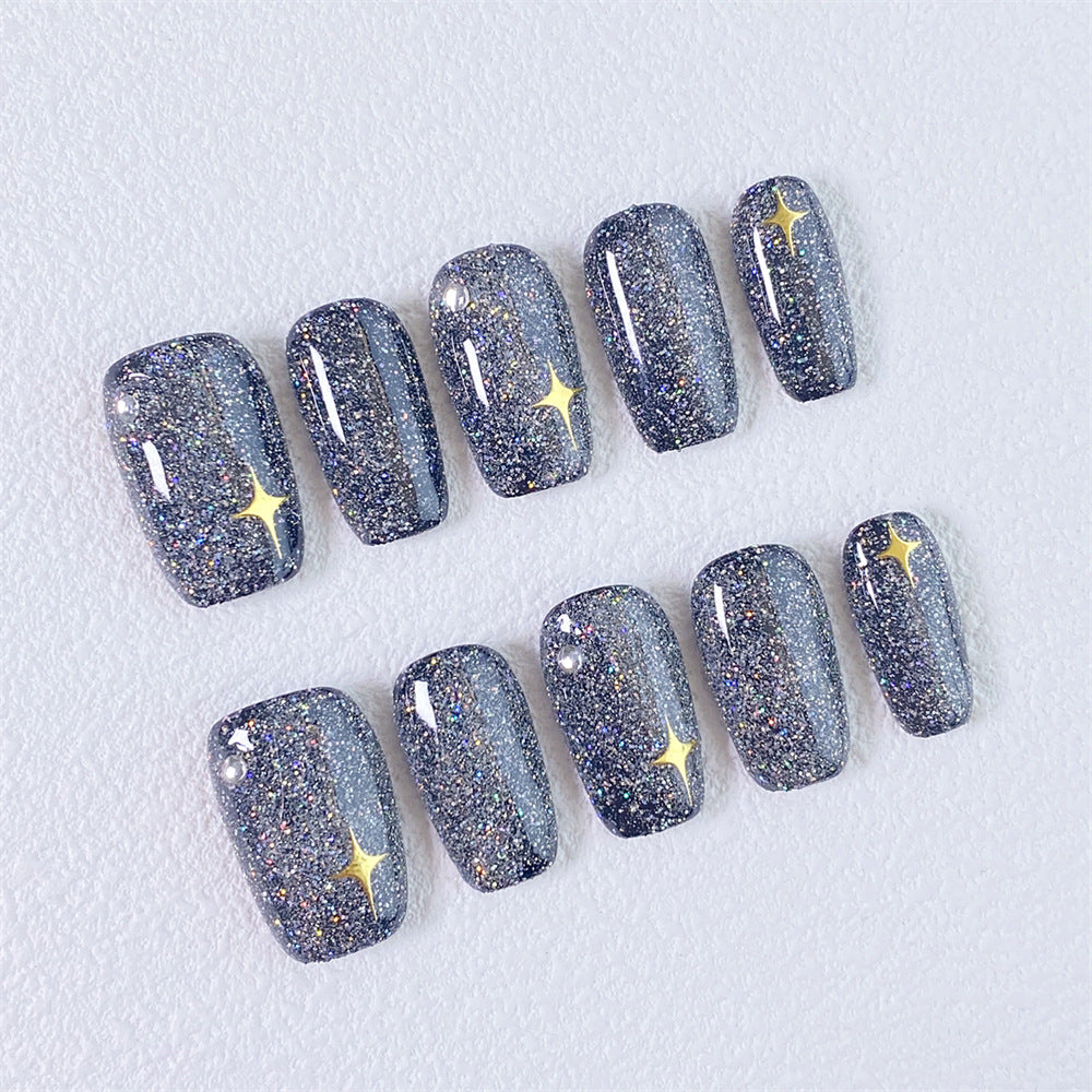 Chic Handmade Starlight Glitter Fall Nails, Trendy and Versatile Nail Patches