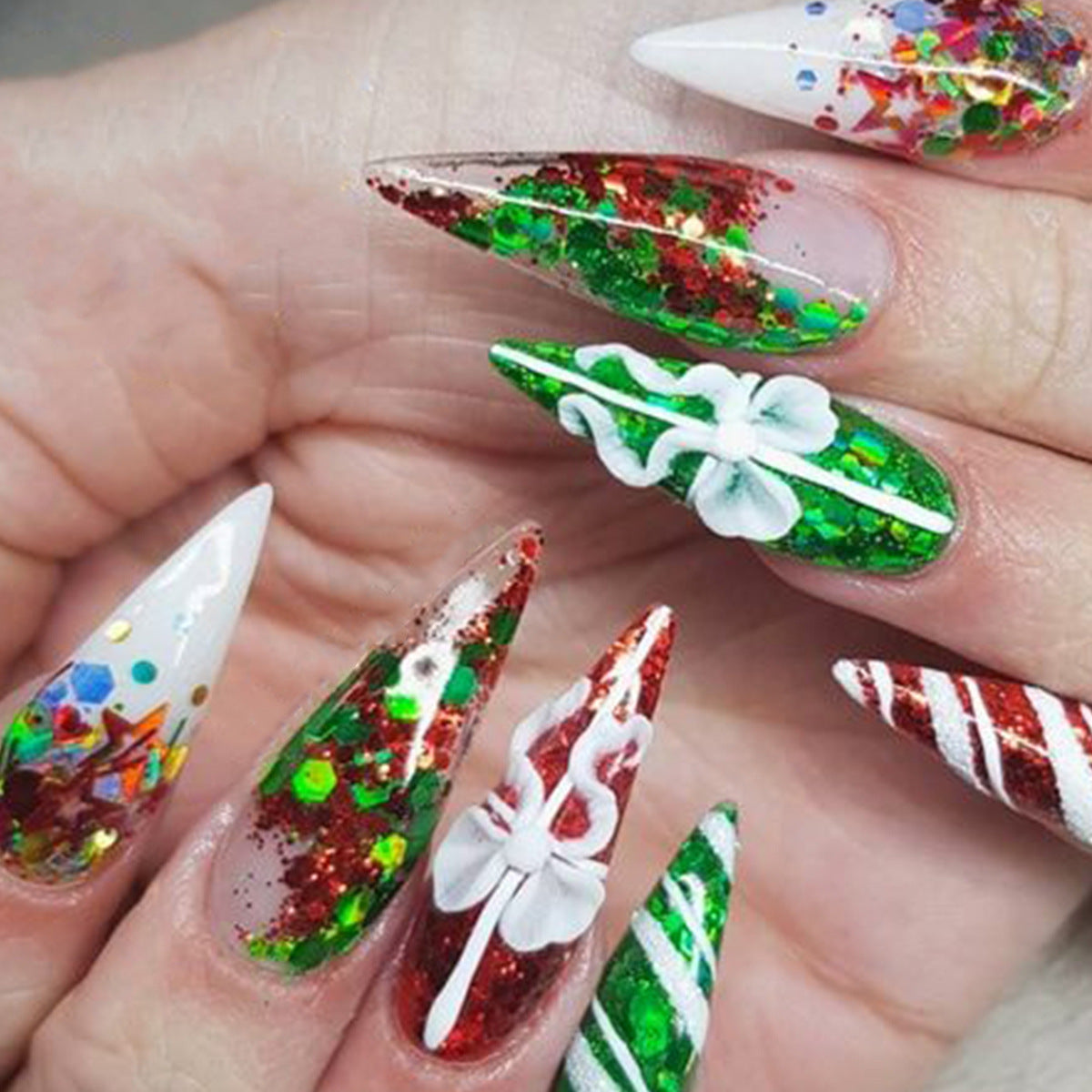 Christmas Bow INS Style Nail Tips