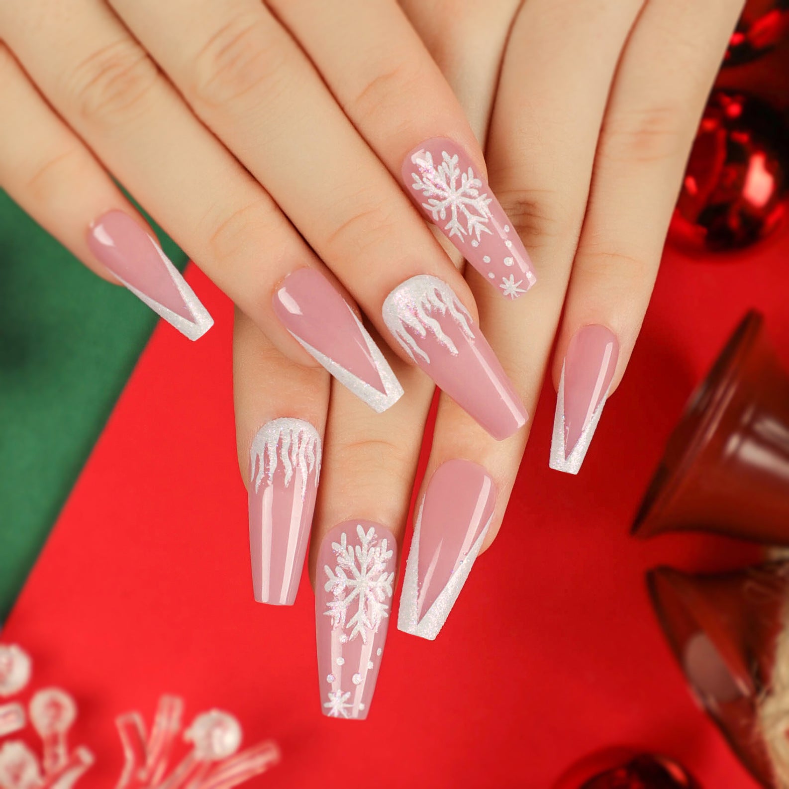 Christmas Press-On Fall Nails Set with Nail Tips