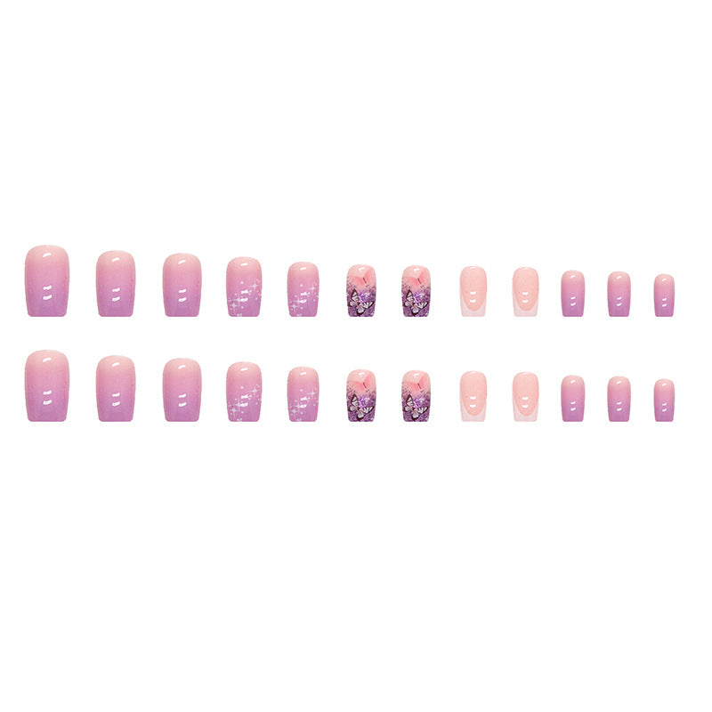 Mid-Length Grape Purple Gradient Ins-Style Fall Nails, 24-Piece Set