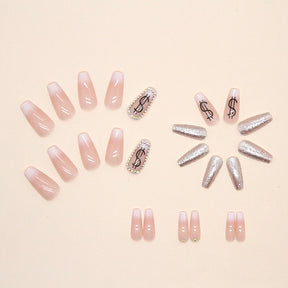 Pink Translucent Medium Long Ballet Nails Flashy Diamonds Lucky Euro Ins Style Cool Nails