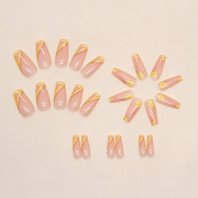 Spring-Summer New Fresh Lemon Yellow Super Glitter Line Nails Whitening Fake Nails