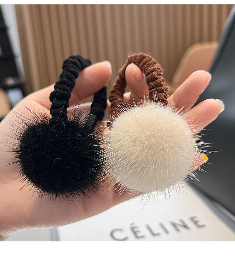 Cute Real Mink Fur Hair Tie Winter Fashion Accessory