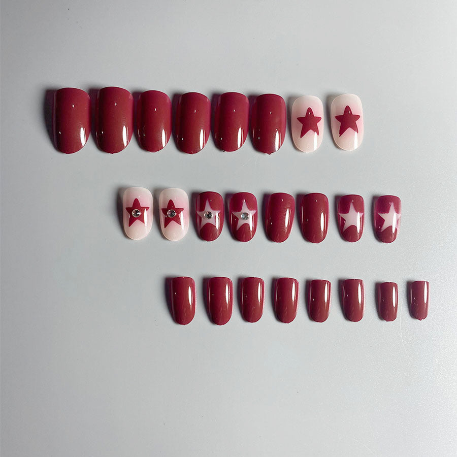 Trendy Wine Red Star Drop and Almond Nail Wraps for Fall Nails