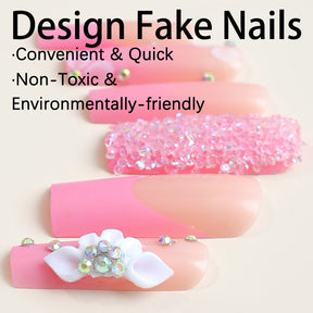 Valentine's Day New Arrival French Pink Glitter Wearable Nail Extensions