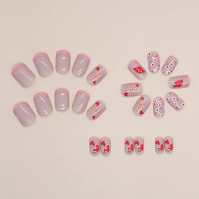 Short Pink French Nails, Cute Floral Fruit Design