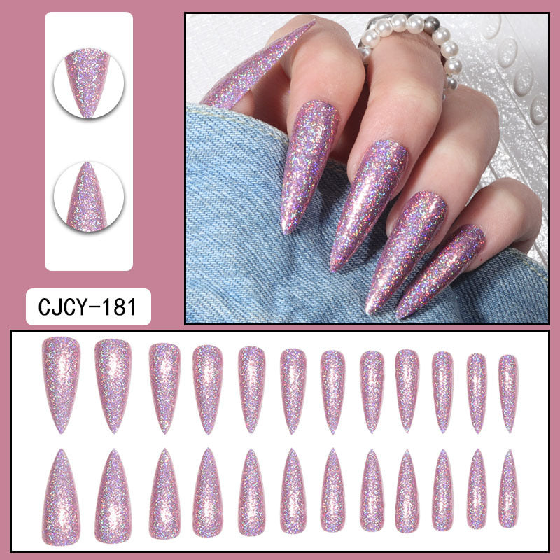 Long Acrylic Nail Tips with Holographic Glitter