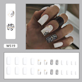 White Shiny Mid-Length Square Nails, Sweet and Edgy, Ins Style