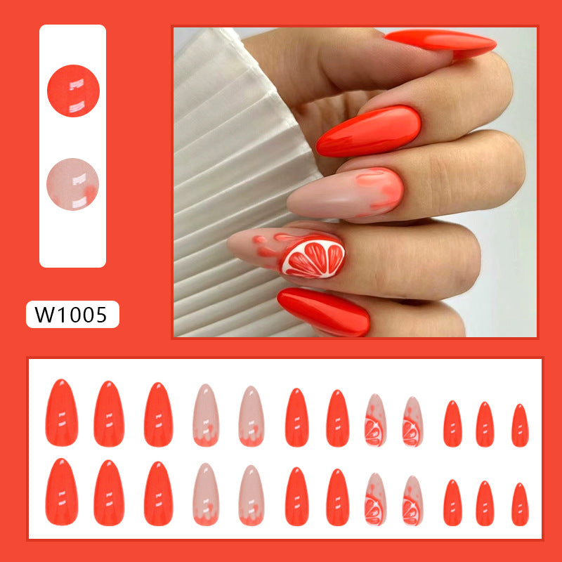 Almond Nails Chic Ins-Style Orange Honeydew Red Summer