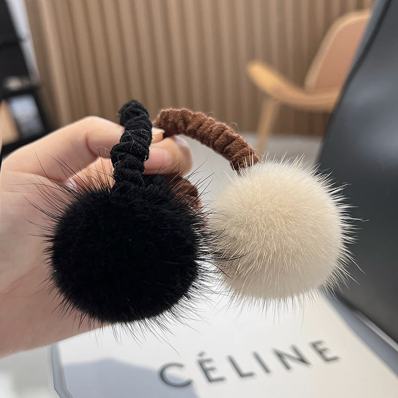 Cute Real Mink Fur Hair Tie Winter Fashion Accessory