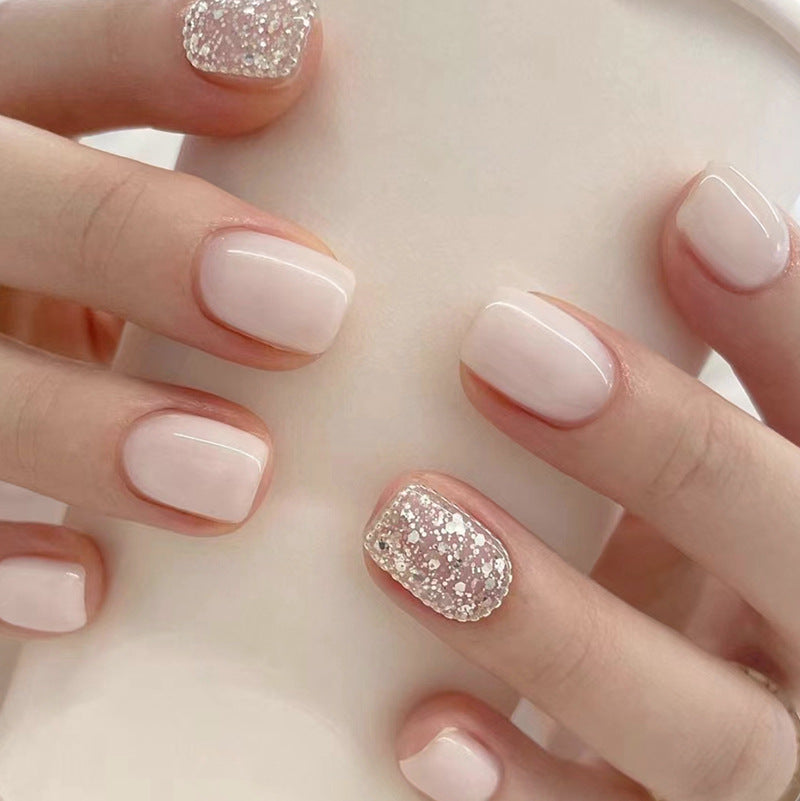 Short Pure Desire Milk White Glitter Fall Nails: 24-Piece Set