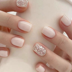 Short Pure Desire Milk White Glitter Fall Nails: 24-Piece Set