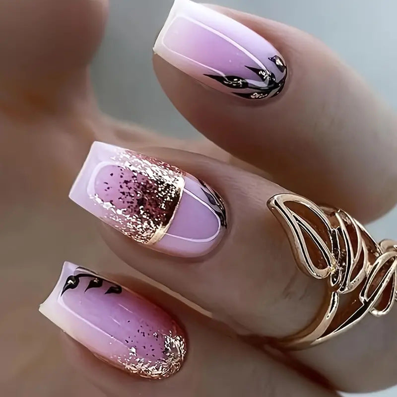 Removable Gold Foil Leaf Classic Nail Tips