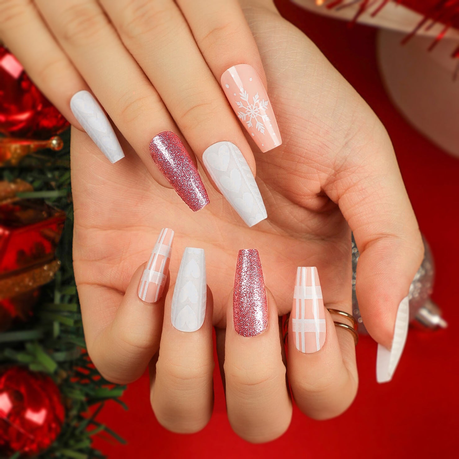 Christmas Press-On Fall Nails Set with Nail Tips