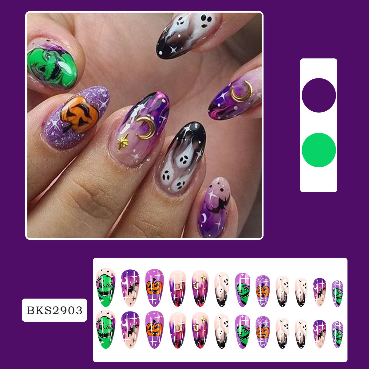 3D Pumpkin Ghost Halloween Nail Tips