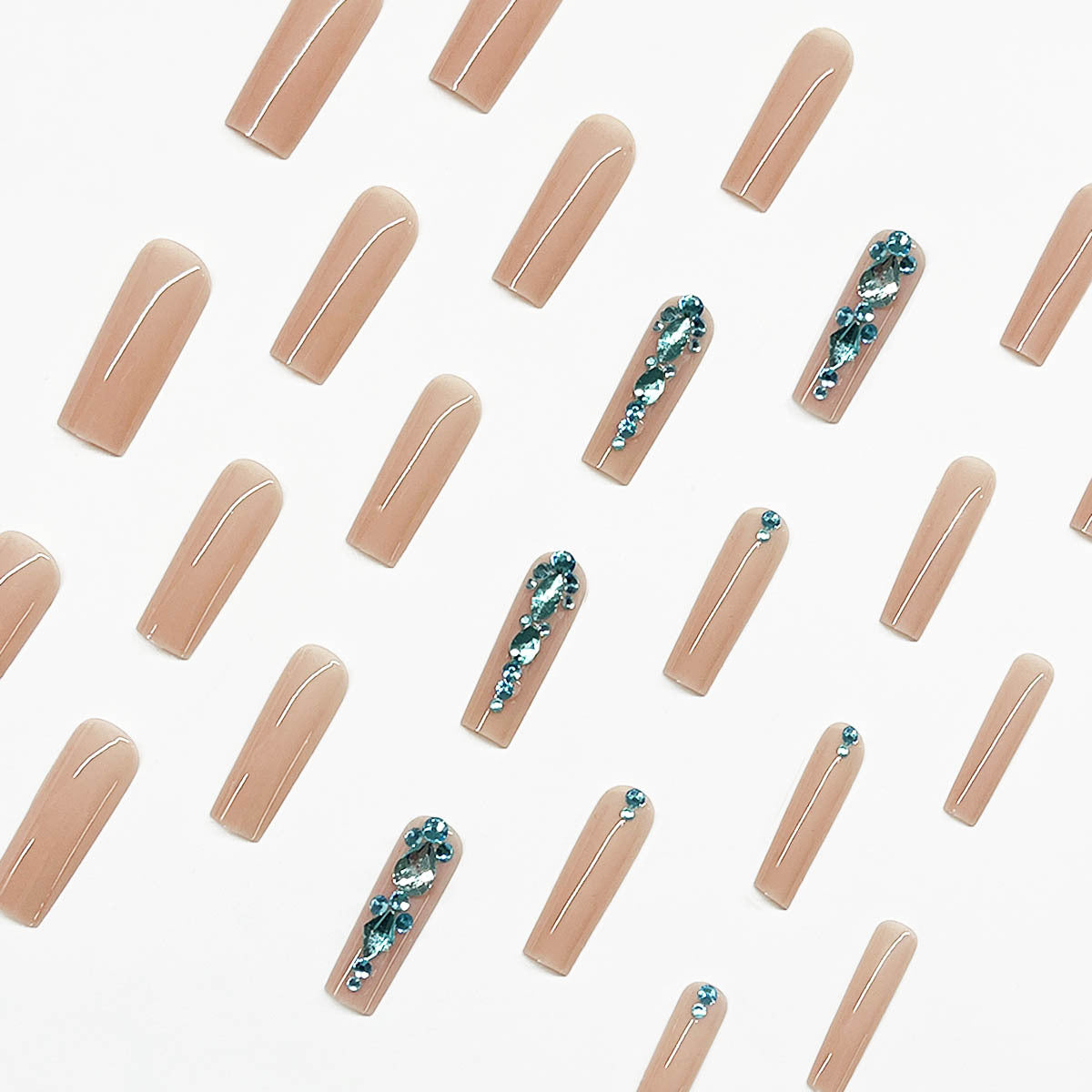 Removable Nude Blue Crystal Classic Nail Tips