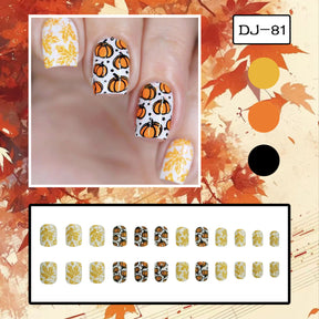 24-Piece Thanksgiving Maple Leaf Pumpkin Polka Dot Nails