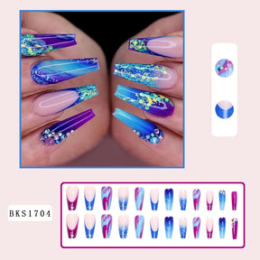 Blue Purple Gradient Flash French Nail Tips