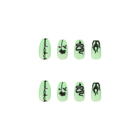 Green Butterfly Long Ballet-Style Nail Tips