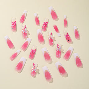 Pink 3D Aurora Bow Pearl Nail Stickers with French Tip