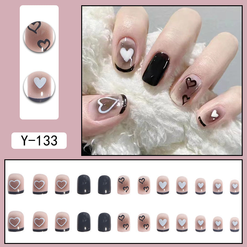 Black Heart Short Nail Extensions, Whitening Thin Style