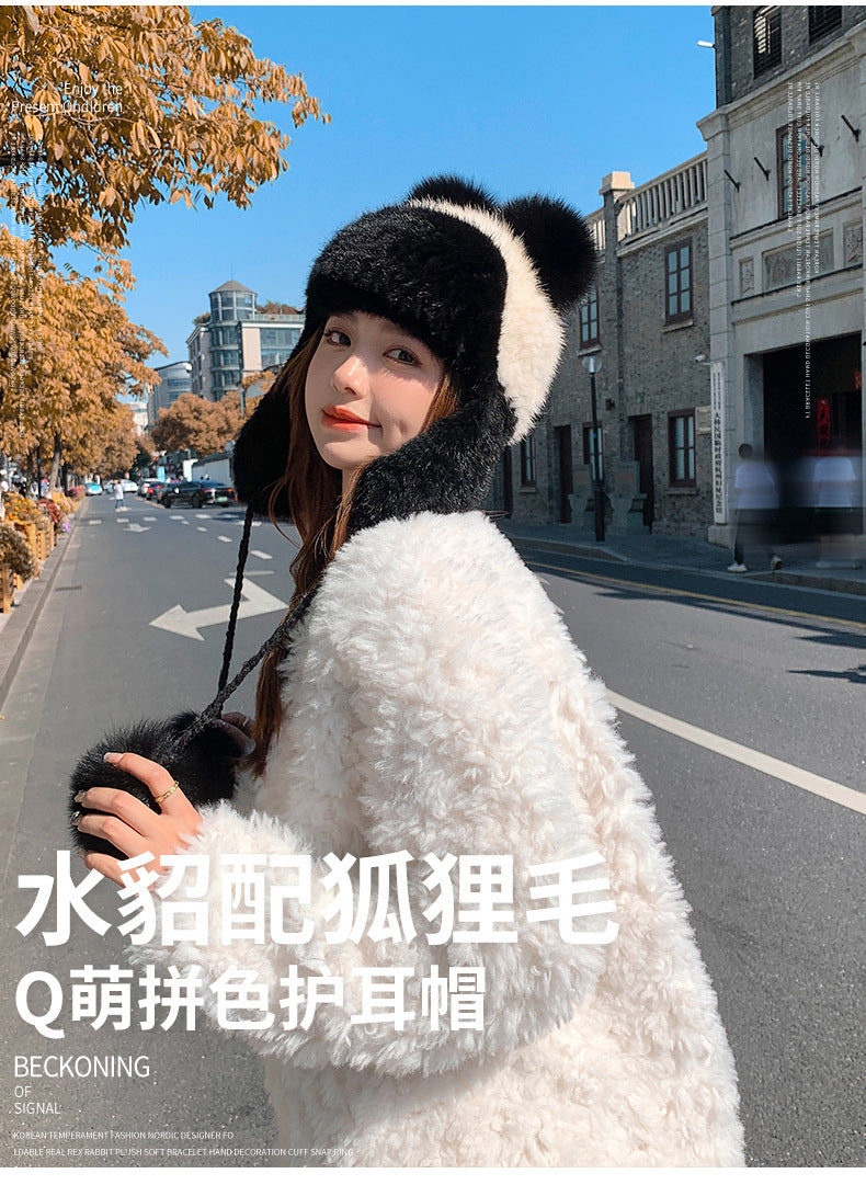 Cute Mink Fur Ear Flap Hat - Warm & Stylish Winter Hat