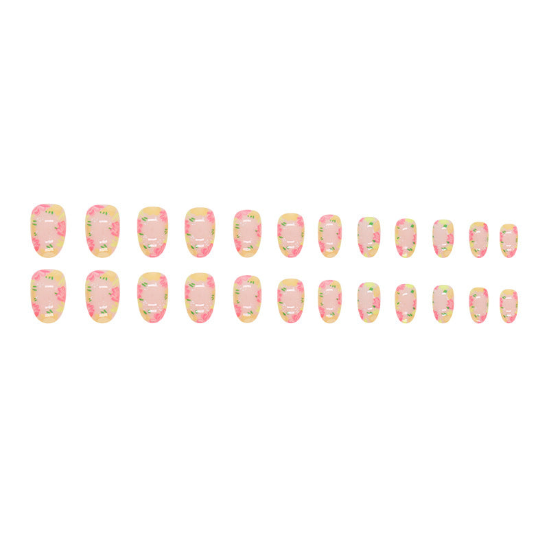 Oval Round Spring Summer Colorful Flower Nails Ins-Style Sweet