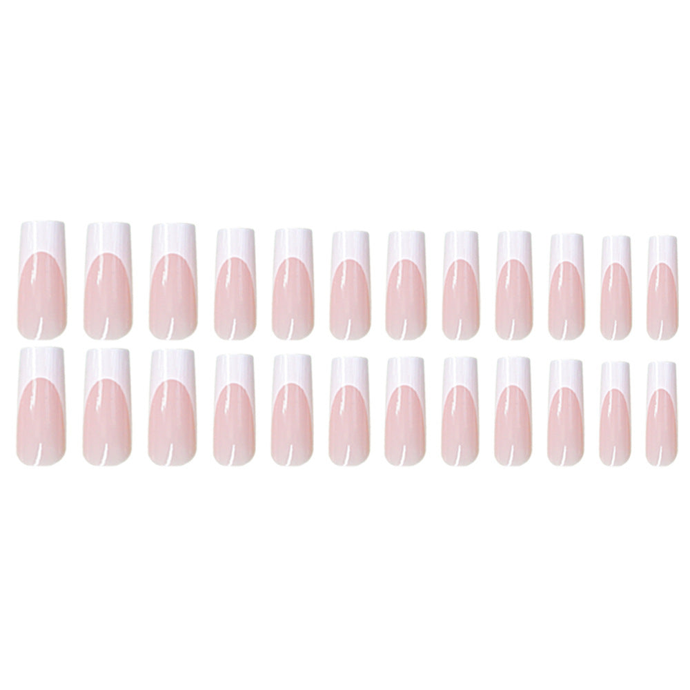 24-Piece White French Ballet Fall Nails - Super Long, Water-Resistant