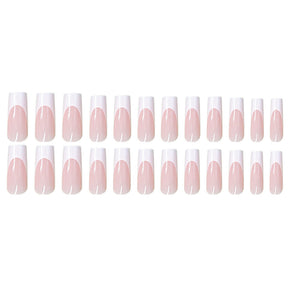 24-Piece White French Ballet Fall Nails - Super Long, Water-Resistant