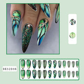 Cracked Green Nail Tips - Pre-Made, Stylish, and Easy