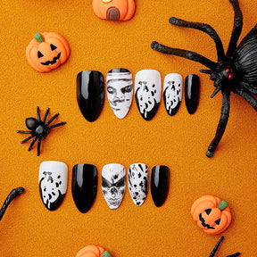 Watercolor Skull Almond Press-On Nails - Halloween