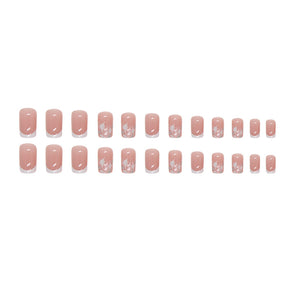 24-Piece White French Tree Silhouette Nails, Minimalist and Chic