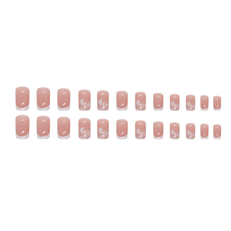 24-Piece White French Tree Silhouette Nails, Minimalist and Chic