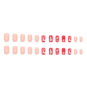 Cute Sweet Red Christmas Snowflake Fall Nails 24-Piece Set