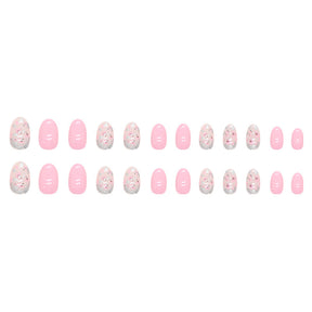 Cute Short Oval Floral Nails Pink Tender Fashion Sweet Girl Fake Nails