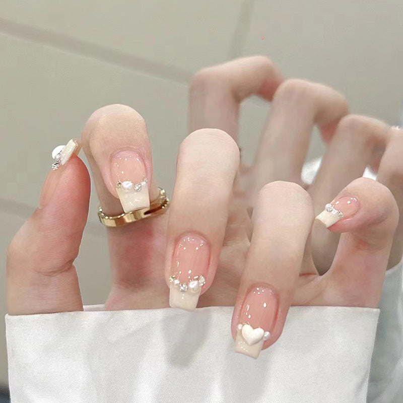 Short Ballet White Pearl and Cream French Nails - Cute Ins Style (24-Piece)