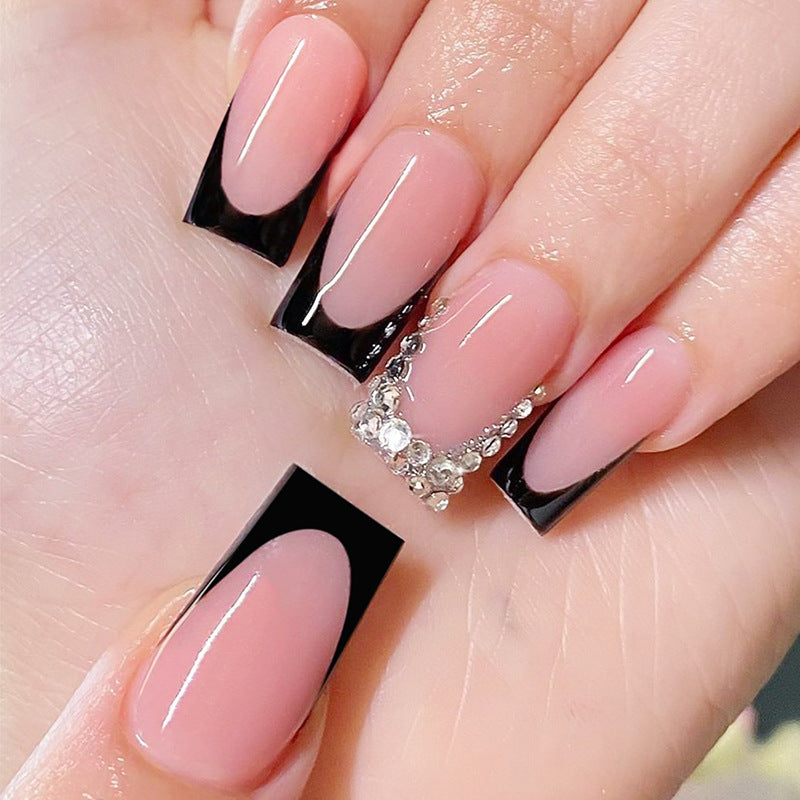 Trendy French Tip Handmade Luxury Diamond Nails