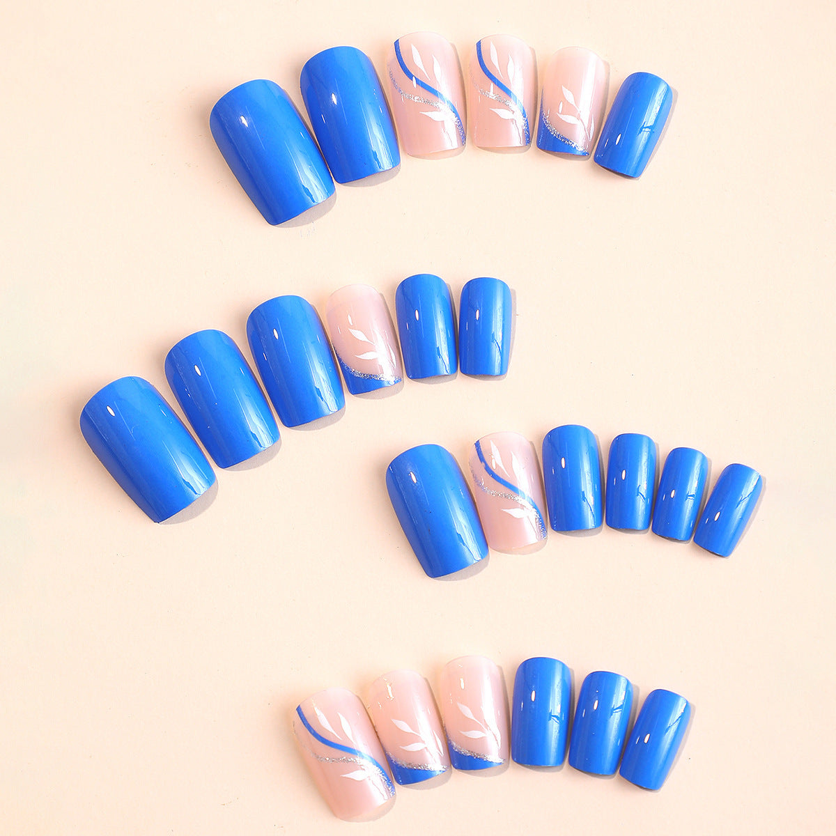 Short Square Nail Tips with Blue-Pink Ombre for Elegance