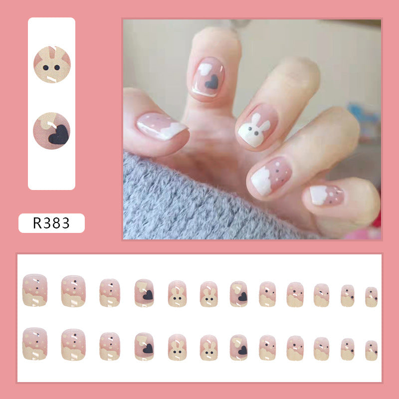 Cute Rabbit Short Nails, Sweet Pre-Made Manicure Stickers