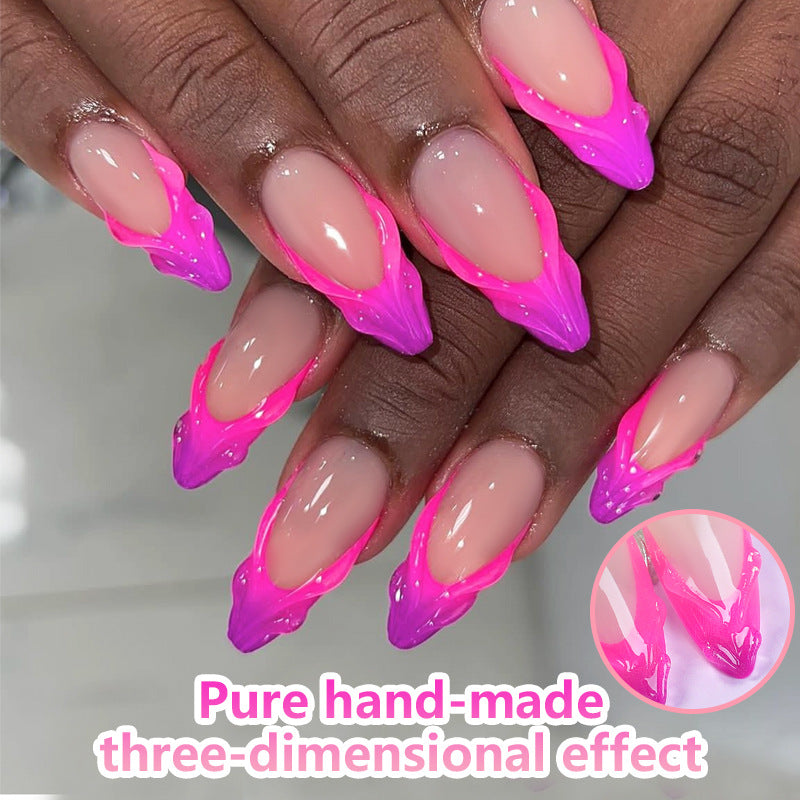 Ombre French 3D Almond Shape Detachable False Nails