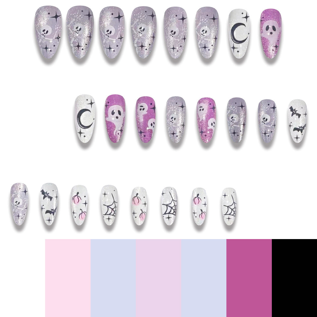 Colorful Almond Aurora Cat Eye Halloween Nail Tips