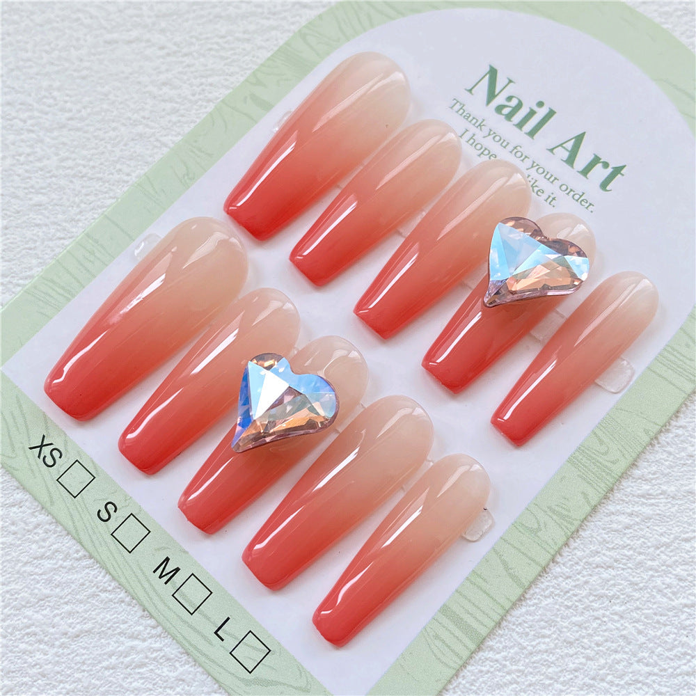 Chic Handmade Heart Full-Diamond Milkshake Art Short Fall Nails, Versatile and Original Nail Patches