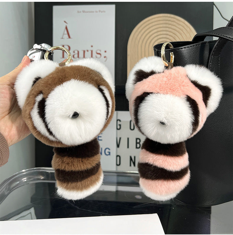 Cute Raccoon Real Rabbit Fur Keychain Toy Bag Charm