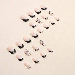 Chic Black Heart Fall Nails Medium Square Acrylic Nail Tips