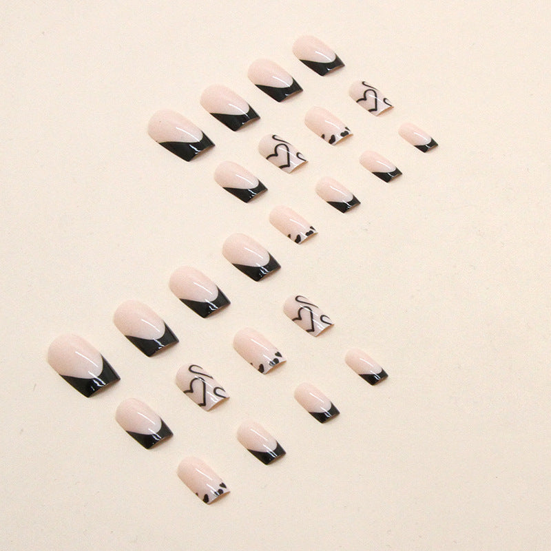 Chic Black Heart Fall Nails Medium Square Acrylic Nail Tips