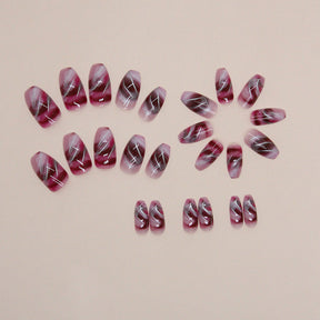 Short Ballet Purple Red Ombre Nails, Grape Haze, Ins Style