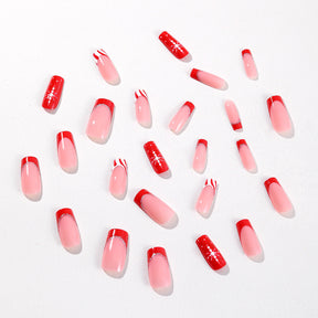 Christmas Red French Snowflake Striped Fall Nails 24-Piece Set