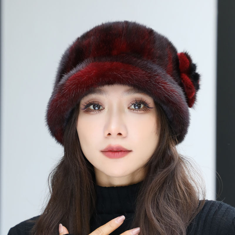 Winter Mink Fur Hat for Elderly Women - Stylish & Warm