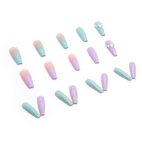 Dual-Tone Swarovski Crystal Droplet Nail Tips Finished Milk Green Taro Purple